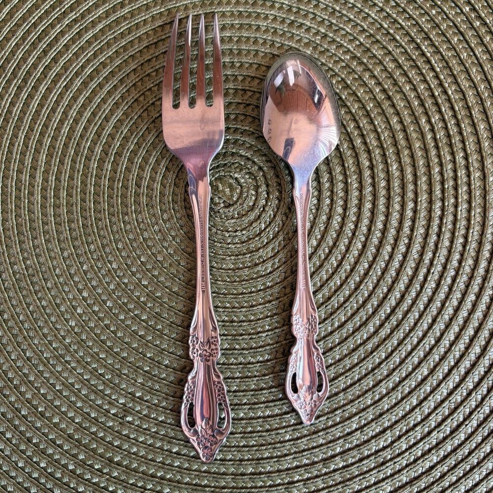 Fork & Spoon Set Oneida Raphael Distinction Deluxe Pattern Stainless Flatware - Picture 2 of 11